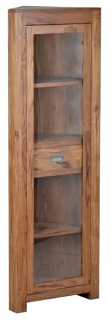 MiaMöbel Eckvitrine Masala 55x160x35 cm Modern Massivholz Teak Braun