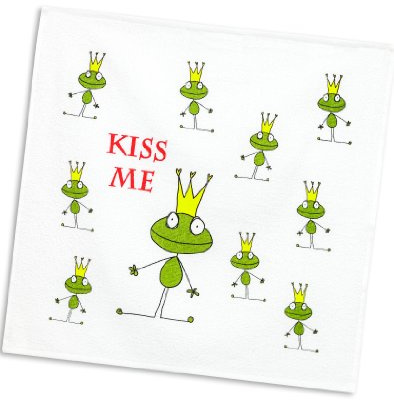 KRACHT, Geschirrtuch Frottier, Druck Froschkönig-Kiss me, 50x50 cm, 100% Baumwolle