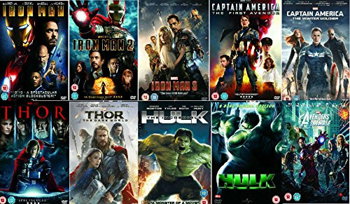 Avengers Ultimate Marvel Comic Heroes All 9 Movies DVD Complete Collection - Iron Man 1, Iron Man 2, Iron Man 3, Captain America : The First Avenger, Captain America: Winter Soldier, Thor 1, Thor 2: The Dark World, Hulk (Eric Bana), Incredible Hulk (Edward Norton) + Extras