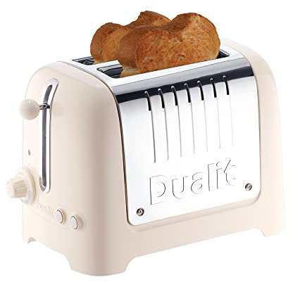 Dualit 2 Slice Lite Toaster | 1.1kW Toasts 60 Slices an Hour | Polished with Canvas White Trim | Bagel & Defrost Settings | 36 mm Wide Slots | 26213