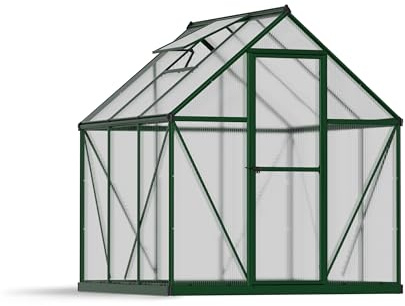 Palram Canopia Mythos 6X6 Greenhouse - UV - Protected Polycarbonate Roof & Aluminium Frame - Includes Base Frame - Green, 6 x 6