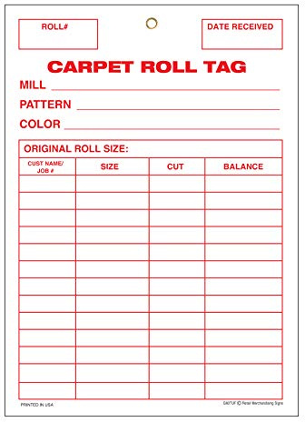 G60TUF Carpet Roll Inventory Tag - Grommet Reinforced (Brass Ring) Sale Tags - 5 x 7 (100 Pack) Carpet and Flooring Store Price Cards 10pt Card Stock for Easy Writing