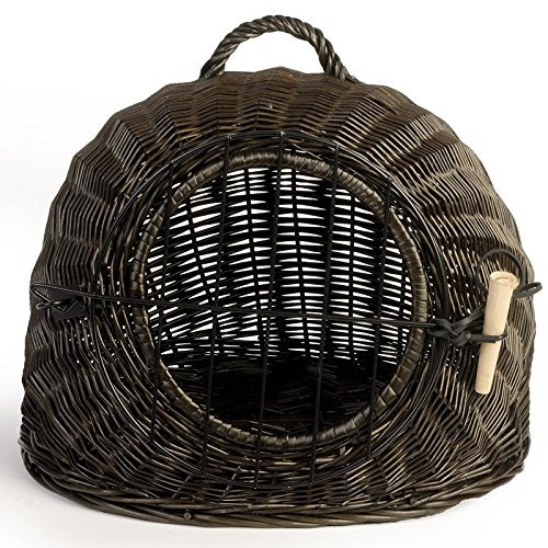 WEIDENPROFI Tiertransportkorb, Tiertransportbox aus Weide für kleine Hunde und Katzen, in der Farbe dunkel, Größe (LxBxH) 60 x 47 x 47/52 cm