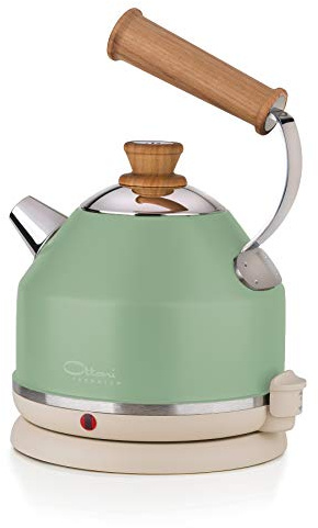 Ottoni Fabbrica Bouilloire Électrique Inox Bois de Cerisier Made in Italy 1,7L 2400W,Arrêt Automatique,Sans BPA,Filtre Anti-Calcaire Amovible,Protection Contre l' Ébullition,Base 360° Lignum Primavera