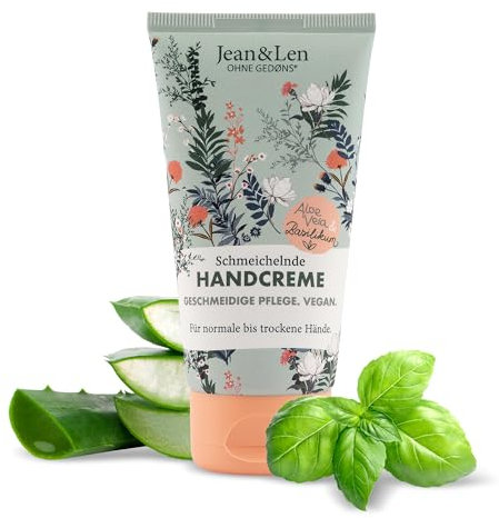Jean & Len Flattering Hand Cream Aloe Vera & Basilico, crema mani per mani da normali a secche, nutre intensamente, senza parabeni e siliconi, vegan, tubo crema mani, 75 ml