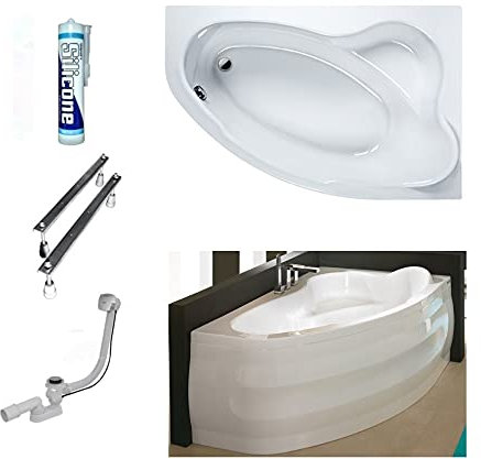 ECOLAM® große Badewanne Eckwanne Comfort 170x110 cm RECHTS Acryl weiß Schürze Ablaufgarnitur Ab- und Überlauf Automatik Füße Silikon große Liegefläche für Zwei