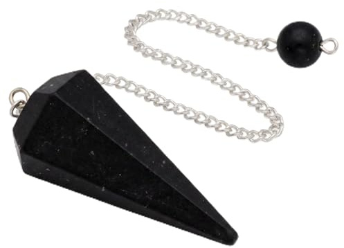 Schwarzer Turmalin Schörl Pendel mit Haltekugel Edelstein facettiert | Geschliffen & facettiert | Inkl. Kette mit Haltekugel | Ideal zum Pendeln