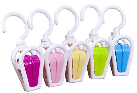 HugeDE 10 Pcs Portable Plastic Strong Swivel Hook Rotating Laundry Hanging Hook Clothes Pins Beach Towel Clip