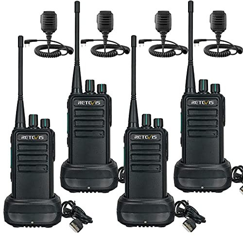 Retevis RB629 Funkgeräte, Robuste, Frequenz Bindung mit Einem Klick, VOX, Notfallalarm, 1100mAh, funkgeräte pmr446 mit Lautsprecher Mikrofon für Baustelle, Auftragnehmer(4 Stück, Schwarz)