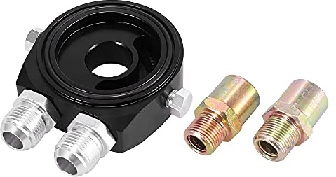 X AUTOHAUX Ölfilterkühler Sandwichplatte Adapter Kit Wärmeableitung 1 | Schwarz, Aluminiumlegierung, 10,7x9,7x3,3cm, Gewinde 3/4-16UNF M20x1,5 1/8NPT, 2 Adapter+2 Schrauben, Für Ölkühlung