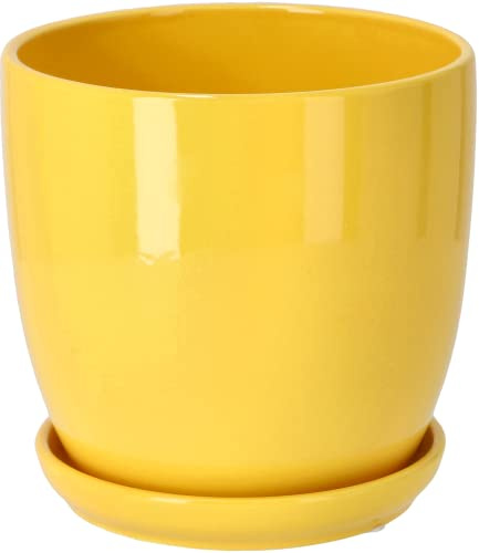 KOTARBAU® Pot de Fleurs en céramique pour Plantes Diamètre 15 cm avec bac d'égouttement Jaune