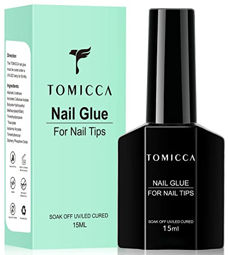 TOMICCA Gel Nail Glue - 15ml/4 in 1 Super Strong Nail Glue Compatible with Acrylic-Nails, Soft Gel Nail Tips and Press On Nails (Curing Needed), Convenient and Fast, Long Lasting and Easy to Use
