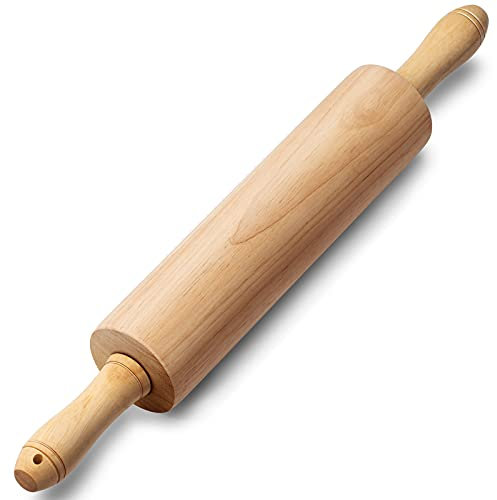 PARMEDU Klassisches Nudelholz aus Buchenholz 43,6 cm, Teigausroller mit Drehbarer Mitte und Griffen für alle Backbedürfnisse, Modell BK004