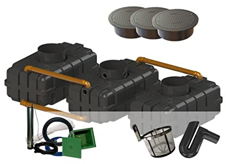 Garten-Zisternen Flachtank Regenwassertank Duo 3400 Liter/Trio 5100 Liter (5100 L Komplettset)