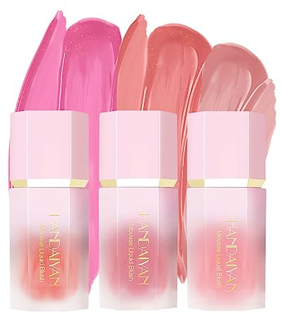 HANDAIYAN Blush Liquide et Crème - Léger, Aérien, Longue Durée et Résistant aux Bavures - Fard à Joues Naturel Très Pigmenté (3pcs #01+02+05)