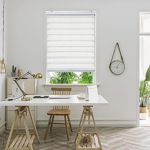 Tür Fenster Rollo 75 x 280 cm Doppelter Stoff, durchscheinend Vertikaljalousie für Babyzimmer mit Verstellbarer Kette für Schlafzimmer, Wohnzimmer, Weiß