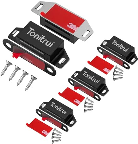 Tonitrui Schranktür-Magnet, flacher Boden, Schrank-Magnetschnäpper mit Klebstoff, 15,9 kg magnetischer Schranktür-Schubladen-Riegel (schwarz, 4 Stück)