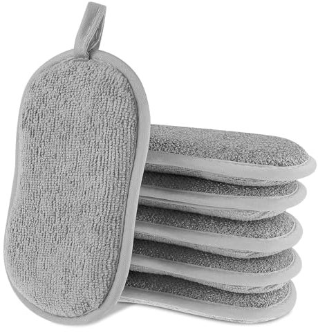 Amaxiu 6 Pack Multipurpose Dish Scrubber Sponges, Non Scratch Sponge Microfiber Side for Dish Rough Side for Non Stick Cookware Reusable Sponge Scrub Sponge Dishcloth for Sink Pan Pot Countertop(Grey)