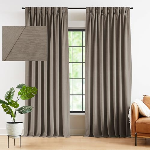 Kayne Studio Tan Velvet Pinch Pleated Curtains,95 Inch Long Room Darkening Soundproof Thermal Insulated Back Tab Window Treatments Luxury Drapes for Living Room, Mocha Tan 22 Hooks,2 Panels,38 x 95