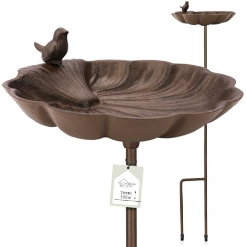 wildlife home Große Vogeltränke stehend auf Stab I Vogelfutterspender mit Erdspieß Garten, Balkon I Vogelbad frostsicher aus Gusseisen, Vogelfutterstation für Vögel, Wildvögel