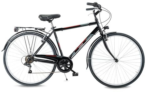 Airbici Damen-Fahrrad Fusion Lady 71 cm (28 Zoll), 6 Gänge, Stahlrahmen, Aluminiumfelgen, LED-Lichter, Gepäckträger, Ständer, iShimano-Schaltung, Schwarz (M, Schwarz)