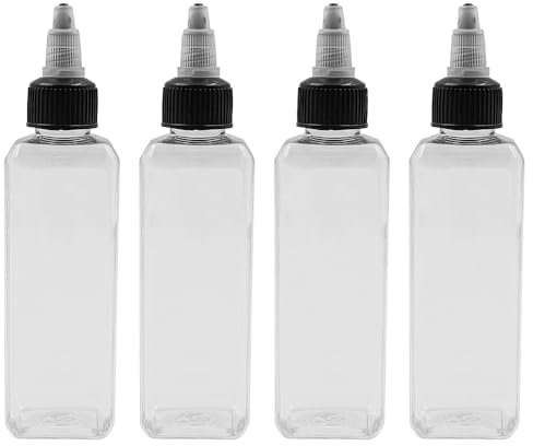 Tiardey Confezione da 4 Bottiglie da spremere da 100 ml, Dispenser per Olio da 3,4 Once con Tappi, Contenitore in plastica, Dispenser Trasparenti a Prova di perdite per Olio