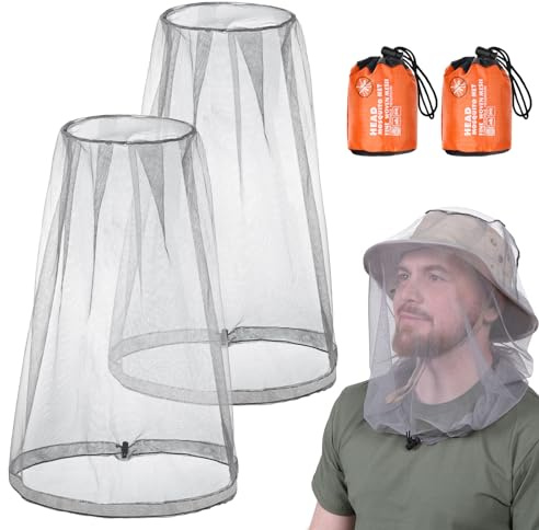 ACWOO Cappello con Zanzariera, 2 Pezzi Rete per la Testa, Zanzariera per Il Viso, Mesh Head Cover for Outdoor, Protezione per Il Viso per Campeggio, Escursionismo, Protezione da Insetti Zanzare