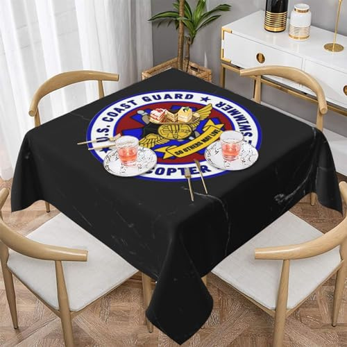 HYYTNHJSD USCG Asts (Helicopter Rescue Swimmers) Waterproof Square Tablecloth Decorative Tablecloth for Home, Restaurant, Outdoor Camping 60x60, White