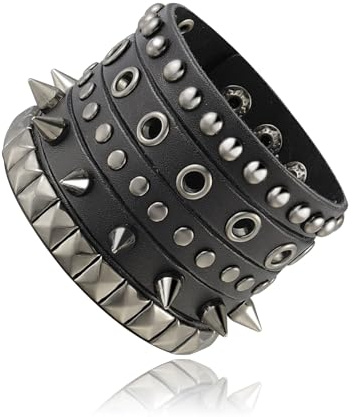 MILAKOO Punk Lederarmband mit Nieten Gothic Rock Halloween PU Lederarmband für Männer Frauen Y2K Breites Armband mit Druckknopfverschluss