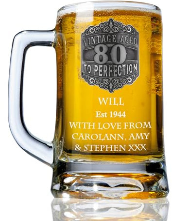 De Walden Men's 80th Birthday Personalised Pewter Vintage Feature Beer Glass Tankard 80 Gift Idea