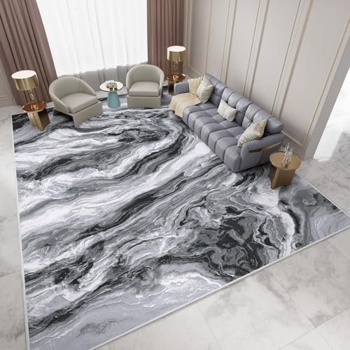 IKALIFE Teppich Wohnzimmer Kurzflor Waschbar - Esszimmer Modern Groß Abstrakt Schlafzimmer Super Weich Rutschfest Flauschig 160x230 cm Grau
