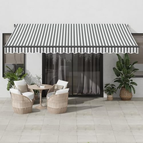 Homgoday Markise Manuell Gelenkarmmarkise Sonnenmarkise Balkonmarkise Terrassenmarkise mit Kurbel, Winkel und Höhe Einstellbar, für Balkon, Terrasse, Höfe Anthrazit und Weiß 450x350 cm