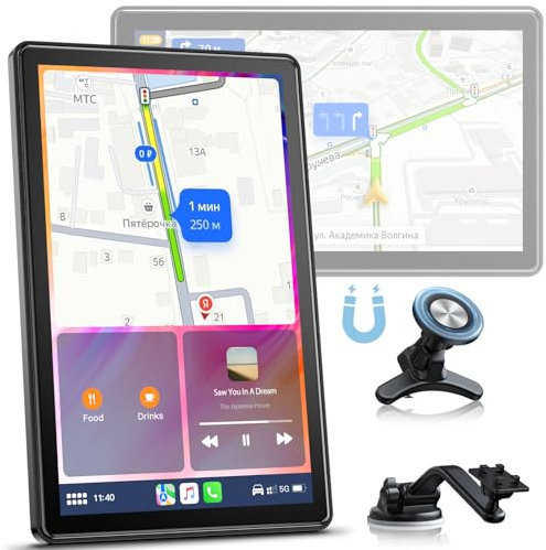 Volam 7 pollici Display Carplay con A-pple Carplay Android Auto, Schermo Orizzontale e Verticale, Supporto Magnetico, Portatile Autoradio con Navigazione live, Controllo Vocale, Mirror Link, AUX,FM