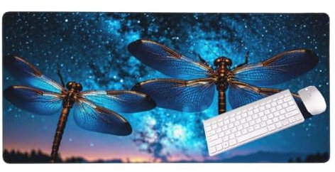 Gaming Mouse Pad, Large Mouse Mat 100x60x0.3 cm, Starry Sky Dragonfly Desk Mat XXL Mousepad, Stitched Edges, Non- Slip Rubber Base, Iimproved Precision and Speed Keyboard Pad for Office Gamers S-11775