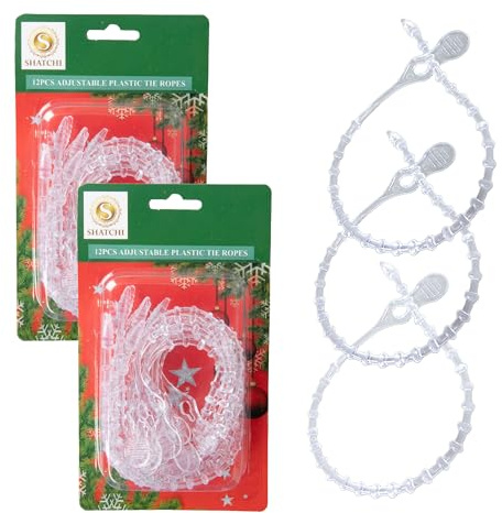 Kabelbinder, transparent, verstellbar, wiederverwendbar, 300 mm, Kabelseile für Girlanden, Weihnachtsbaumschmuck, ideal für Heimwerker, Organisation von Kabeln, Beleuchtungsdrähten, 24 Stück