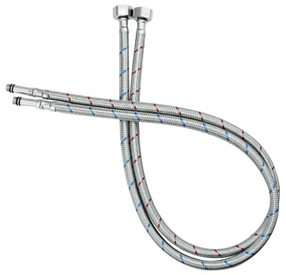 LEADAHEAD Flexible Tap Connectors Tap Tails M10 (10mm) x 1/2 Fitting 80cm Long Flexible Pipe for Monobloc Mixer Tap Pair of Stainless Steel Braided Water Supply Hose (2 Pcs)