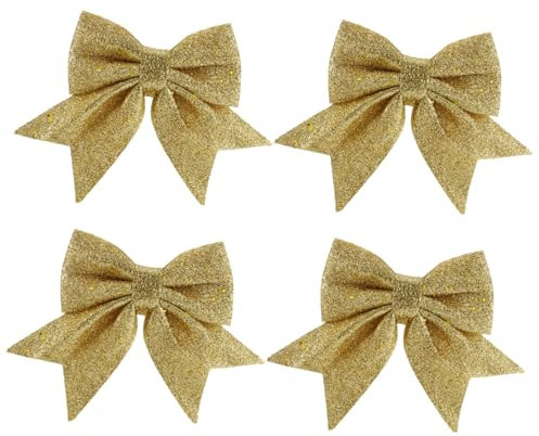 BUGUUYO 4stücke Teiliges Weihnachtsdeko Schleifen Gold Staub Effekt DIY Schmuck Für Christbaumschmuck Festliche Gold Bänder Für Weihnachtsbaum Kranz Und Feierlichkeiten