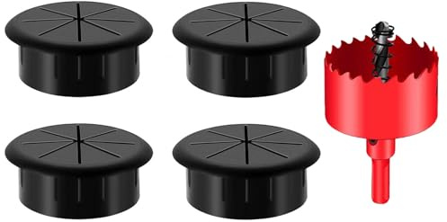 DuDuZui 4 stycken skrivbord-kabelgenomföring, kabelgenomföring 60 mm, för bord och hem, med 1 hålsåg (60 mm, Svart)