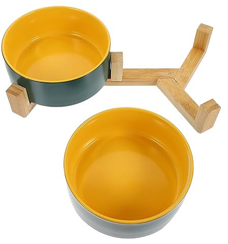 HAPINARY Two Ceramic Cat Bowl Wood Stand Reusable Cat Food Bowl for Kitten Feeding Home Use