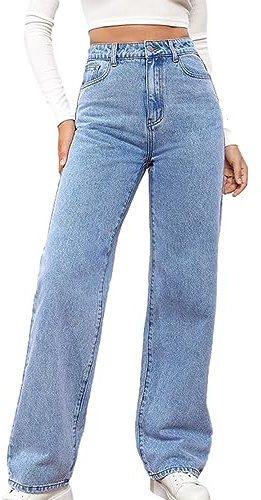 Pantalones Vaquero Mujer Jeans Moda Pantalón Largo Suelto Mezclillas Pantalones Casual Bolsillo Denim Pierna Recta Verano Primavera Deportes Cintura Alta Original Basic Jeans Pant