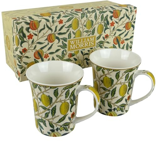 Leonardo kollektion fruktmugg set med 2 William Morris, te- och kaffemuggar för varma drycker | fina Kina tryckta muggar för kök och hem | återanvändbara keramiska koppar för varje tillfälle