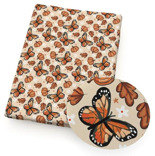 QIUMING 100 * 145 cm Herbst Eichhörnchen Fuchs Schmetterling Ahornblatt Tannenzapfen Muster Quilten Polyester Baumwolle Stoff DIY Thanksgiving Tag