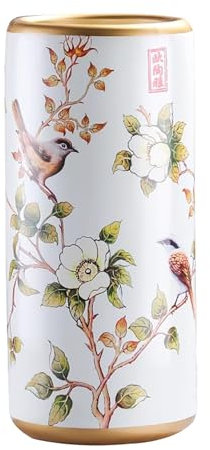 QTQHOME Regenschirmständer aus Keramik, handgefertigter Schirmhalter mit Vogeldruck, Porzellan, Bodenständer, Vintage-Keramik-Blumenvasen für Zuhause, Büro, Innenbereich, 19,3 cm Durchmesser x 44 cm