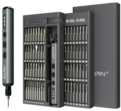 MQUPIN 78 en 1 Mini Destornillador Eléctrico, Juego de Destornilladores de Precisión Electrico con 56 Puntas de Precisión Magnéticas, 5 Velocidades de Par de Giro y LED para Phone, Ordenador, Relojes