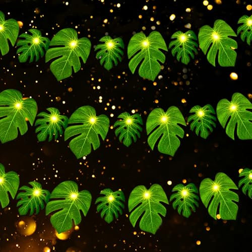 Mstnoixgc LED Catena Luminosa Tropicale, 3M 20 LED Catena Luci Estiva, Foglie di Palma Luminosa, Feuilles de Palmier Lumineuse, Adatto per Barbecue Estivi In ​​Spiaggia, Matrimoni E Compleanni