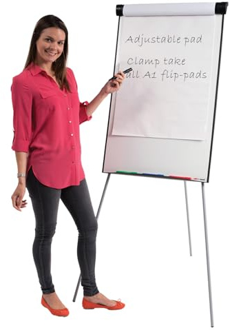 Tripod Flipchart Easel 1000 x 680mm Black Frame, Height Adjustable