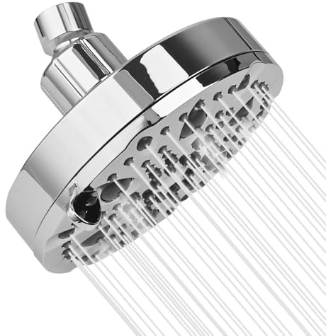 OFFO Fixed Shower Head, 9 Modes 13cm(5 inch) Waterfall Shower Head with Adjustable Metal Swivel Ball Joint, for Standard G1/2 Screw Thread Pipe, Bathroom Overhead Rainfall Showerheads, Chrome