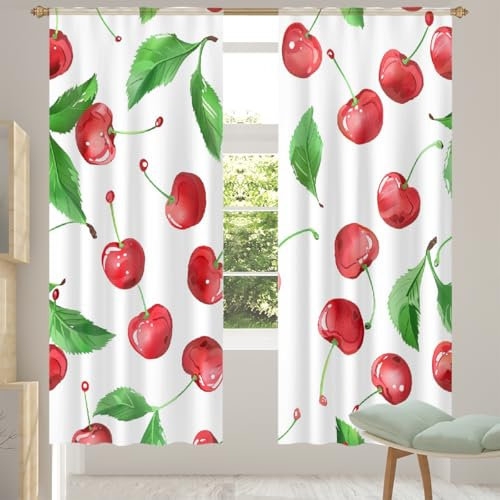 MPTPTM Cortinas de ventana de dibujos animados de cerezo y hojas, cortinas ligeras filtrantes de luz para cocina, sala de estar, patio, 55 x 84 x 2 pulgadas