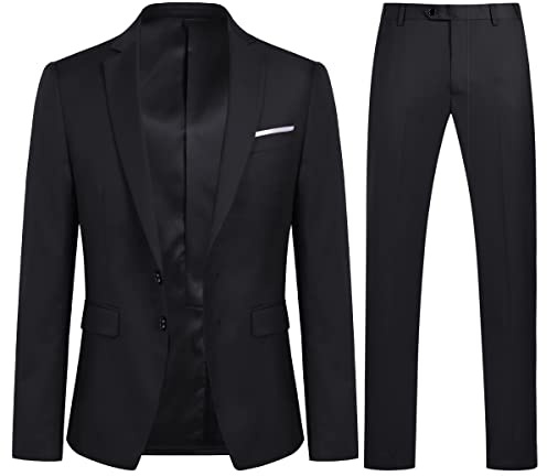 YOUTHUP Herrkostym 2 delar kostymer modern slim fit herrkostym för företag bröllop kavaj byxor, svart, XXL
