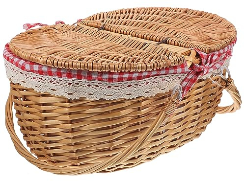 Abaodam Cestino Picnic Vimini con Doppie Maniglie e Capiente e Portatile Cesta per Picnic Feste Allaperto e Conservazione Casa Decorazione Country
